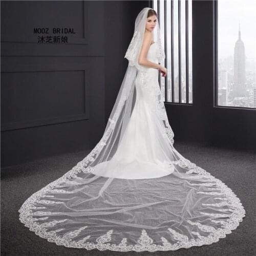 Wedding Veil 3.5 m Long Two Layers 2018 Crystals Rhinestones Lace BlingBling Real Images Cathedral Bridal Veils with Comb