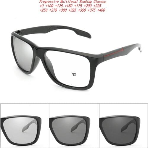 Outdoor photochromic Bifocal Reading Glasses Multifocal Near Far Plastic Presbyopic Glasses for Men Sport driving sunglasses NX