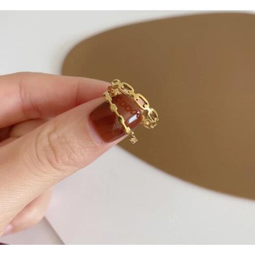 YUN RUO Vintage Geometry Hollow Out Gold Ring Yellow Gold Plated Woman Gift Fashion Titanium Steel Stainless Jewelry Never Fade
