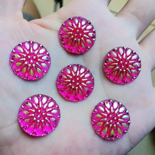 YUSDTSHA 15pcs Round Flower Flathback Stone 2 Hole Rhinestone -B103