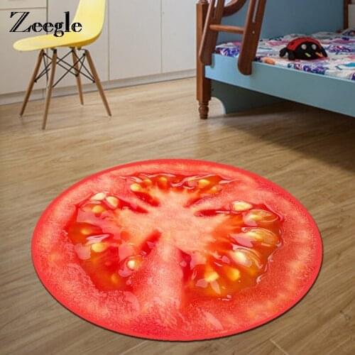 Zeegle 3D Fruit Printed Round Carpet Parlor Living Room Mats Children Kids Bedroom Rug Welcome Floor Anti-Slip Mats
