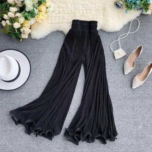 Women Palazzo Pants 2021 Causal Ruffle Trouser Elegant High Waist Irregular Loose Pure Color Autumn Female Pant Skirt
