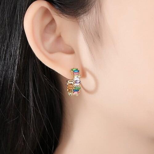 Colors Korea Cubic Zircon Ear Stud Earring Copper Alloy For Women Delicate Elegant Party Evening Curve Rianbow Jewelry Gift New