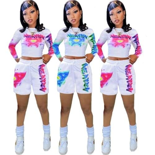 Summer Clothes Two Piece Set Women Sexy Print Short Sleeve T-shirt Shorts Sets Fitness Tracksuit Leisure Club Outfits Streetwear
