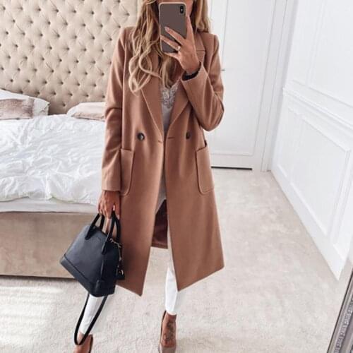 Women Autumn Winter Loose casual Lapel Collar Buttons Pockets Long Coat Solid Color Warm Jacket Overcoat Plus Size Wind Coat