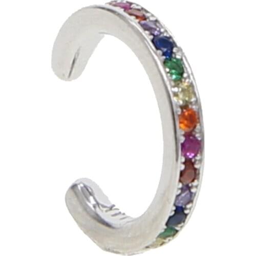 1 piece 100% 925 sterling silver ear cuff earring rainbow cz jewelry
