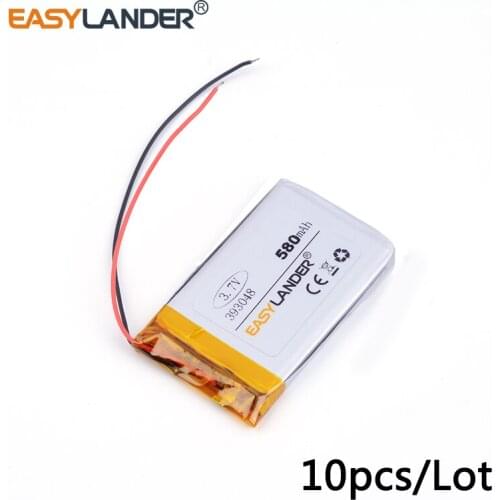 10pcs /Lot 3.7v lithium Li ion polymer rechargeable battery 393048 580mAh for MP3 MP4 Game Player LED light Lampe