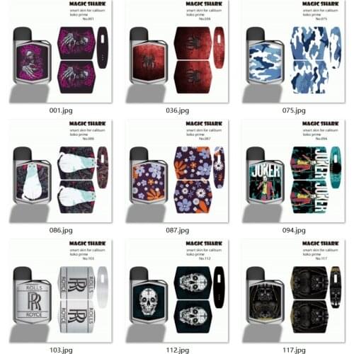 100pcs/lot mix 10 types Fashion skin 3M PVC Case Film Sticker for caliburn koko prime vape kit