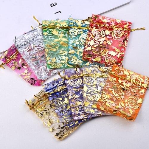 20pcs 7x9cm Organza rose Drawstring Gift Bag Jewelry Packaging Candy Christmas Halloween Wedding Party Goodie Packi Gift Bag