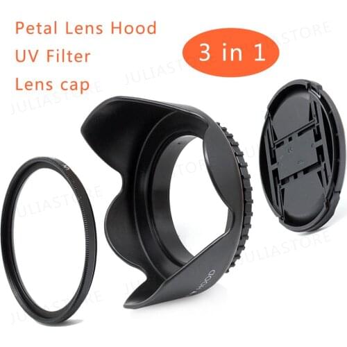 49 52 55 58 62 67 72 77MM UV Filter+front Lens Cap+Flower Lens Hood For Canon Nikon Sony Fuji Pentax YongNuo lenses