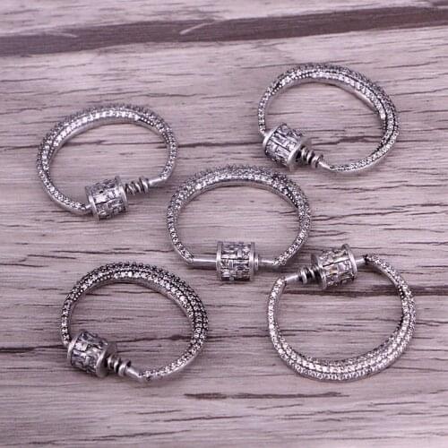 5PCS, Antique Silver Color Jewelry Clasps Lock Carabiner Copper Connector Micro Pave CZ Clasp For Jewelry Making