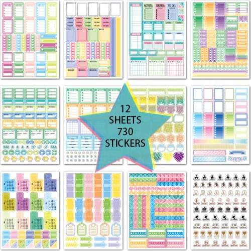 730pcs Planner Stickers Scrapbooking Deco Alphabet Stickers Korean Stationery Sticker Weekly Plan Agenda Journal Stickers