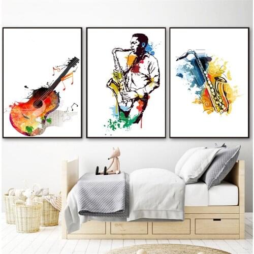 Abstract Music Saxophone Guitar Wall Art Canvas Painting Nordic Posters and Prints Wall Pictures for Living Home Decoration