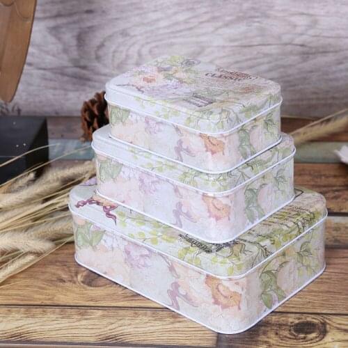 Free Shipping!3pcs/lot Flower Stamp Printing Gift Box Tin Chocolate Storage Case Multi-use Storage Box Creative Gift Box