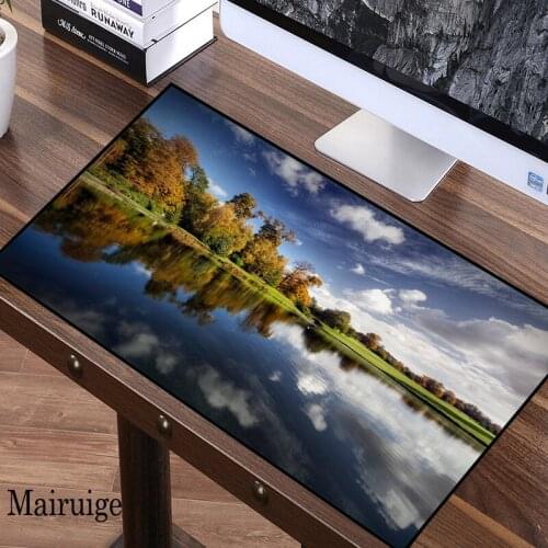 Large earth landscape lakeside reflective mouse pad, suitable for games and office, waterproof and non-slip mouse mat