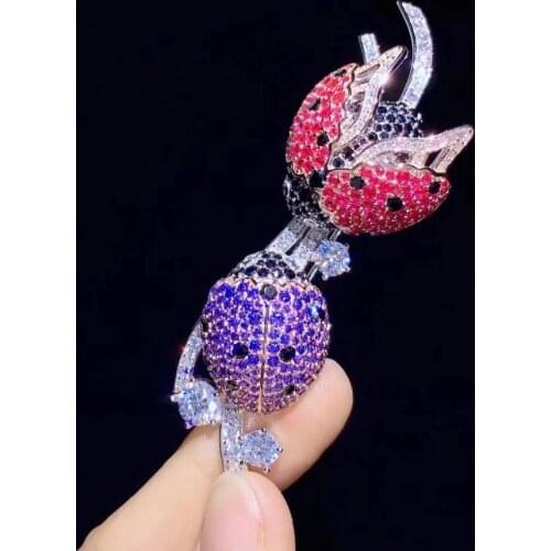 Insect beetle brooch multi color ladybird brooch real 925 sterling silver with cubic zircon fine women jewelry free shipping