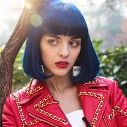 Colored Blue Wig Straight Human Hair Wig For Woman Brazilian Remy Pre Plucked Full Wig Straight Hair With Bangs Rebacca Blue Wig