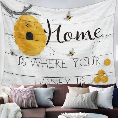 Bee Honey Honeycomb Wood Grain Tapestry Bedroom Home Decoration Wall Blanket Tapestry Bedroom Wall Hanging Yoga Mat