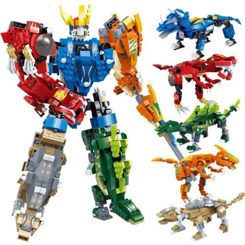 Goood Transformation 8724 New Music New Dinosaur Straight Variable Five In One Educational Assembled Joint Toy Building Blocks E
