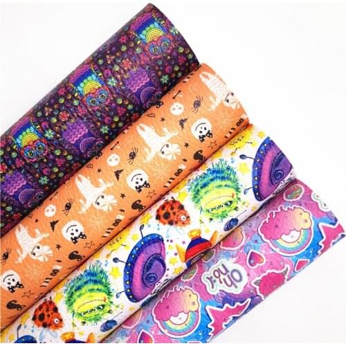 Halloween Monsters Mummy Printed Synthetic Faux Leather Vinly Fabric Sheets with Felt Backing Leather for DIY Bows 21X29CM R299A