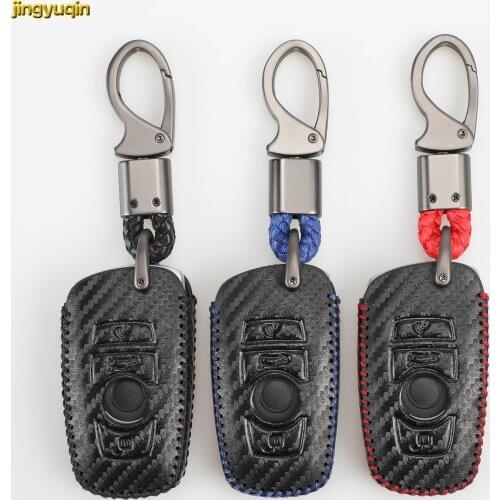 Jingyuqin 3 Colors Leather Carbon Remote Car Key Case Cover For BMW 520 525 f30 f10 F18 118i 320i 1 3 5 7 Series X3 X4 M3 M4 M5
