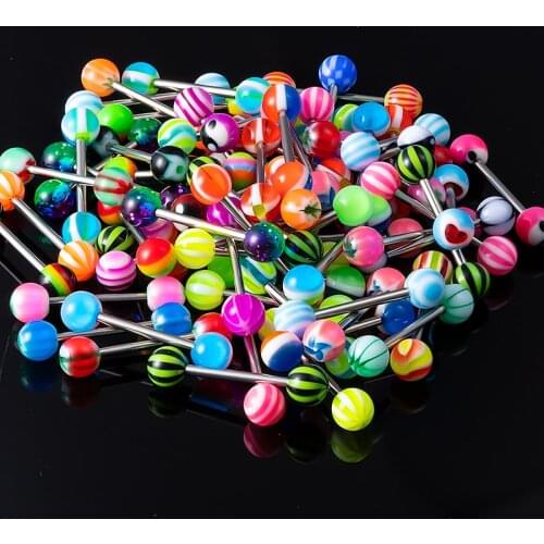 10-50pcs Acrylic Tongue Piercing Ring Barbell Stud Nipple Rings Ear Cartilage Tragus Bar Stainless Steel Women Body Jewelry 14G