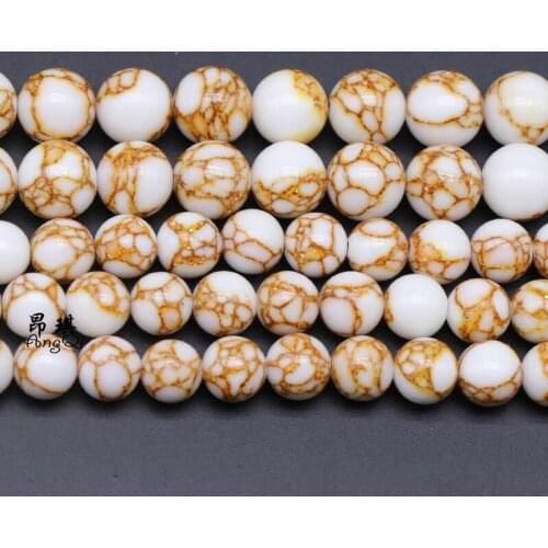 4/6/8/10/12mm White Howlite Spun Gold Loose Stone Beads Round for Accessories Jewellery Making Bracelet 15'' strand Pick Size