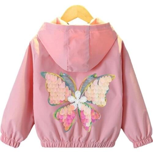 Long Sleeve Jacket For Girls Cute Sequin Butterfly Print Coat Spring Autumn Children Outwear 2021 New Girl Casual Jacket Clothes
