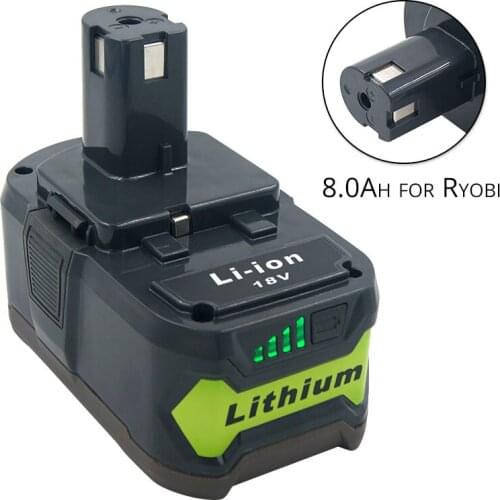 P108 18V 8000mAh Li-ion Replacement Rechargeable Battery for Ryobi P100 P109 P104 P105 P106 BPL1820 P107 RB18L50 RB18L40 RB18L60