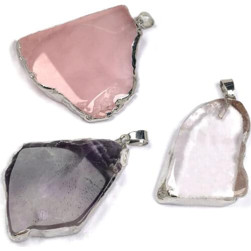 Fashion Natural Stone Rose Quartzs Pendant Irregular Amethysts Charms Pendants Jewelry Making DIY Necklace Gifts for Women