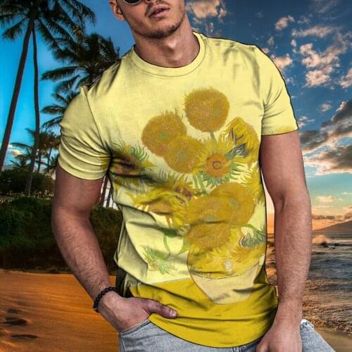 Summer plant pattern printing mens T-shirt popular graffiti art mens T-shirt breathable summer outdoor sportswear streetwear