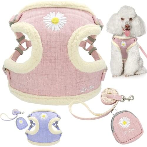 Soft Warm Pet Dog Harnesses Vest Leash Set Adjustable Padded Puppy Cat Harness Lead For Small Medium Dogs Cats Chihuahua Yorkie