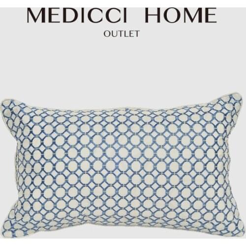 Medicci Home Modern American Rectangular Cushion Cover Blue Honeycomb Geometry Embroidery Silk Lumbar Pillow Case 30x50cm Luxury