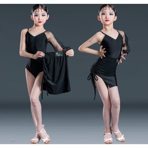 New Dance Costumes Girls Stage Women Dancer Dress Long Sleeve mesh Print Latin Dress Cha Cha Skirt Patchwork Outfits Performance