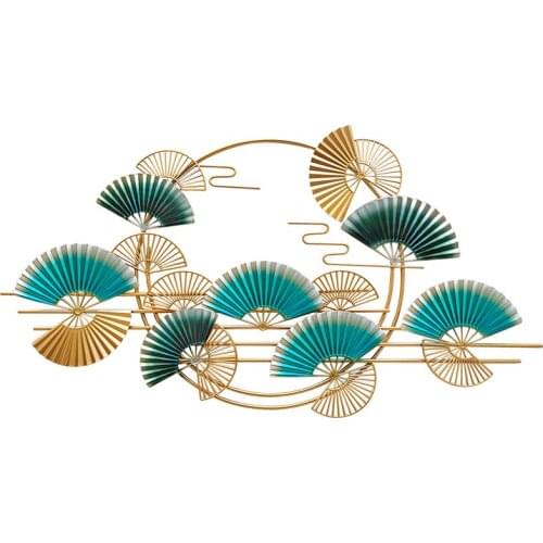 New Chinese Fan-shaped Iron Pendant Fashion Living Room Sofa Background Hanging Sticker Modern Luxury Hotel Porch Wall Decor