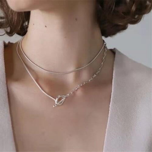 TIMEONLY Japanese Style Oversize Letter Pendant Necklace Small Link Long Sweater Chain Necklaces for Women Lover D S Jewellery