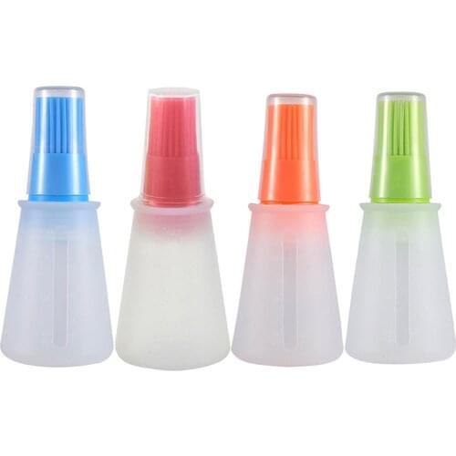 Portable Silicone Oil Bottle With Brush Grill Oil Brushes Liquid Oil Pastry Plastic Kitchen Oil Bottle Outdoor Baking BBQ Brush