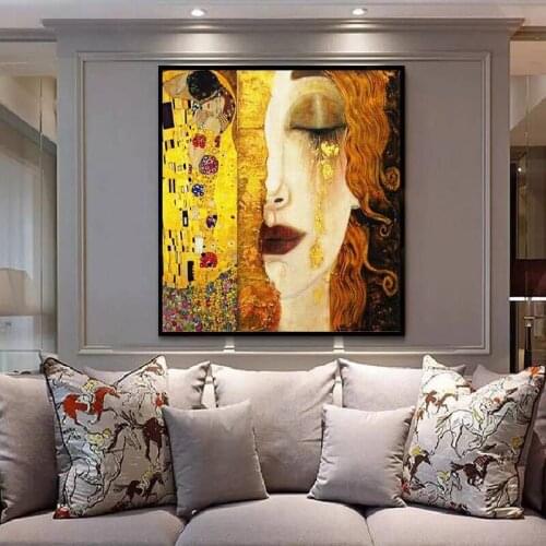 Portrait of kiss and crying Gustav Klimt abstract oil painting good for bedroom decoration