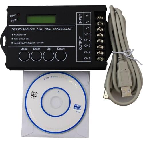 5CH * 4A 12V-24V programmable remote control time controller for RGB led strip USB cable commen anode timer dimmer