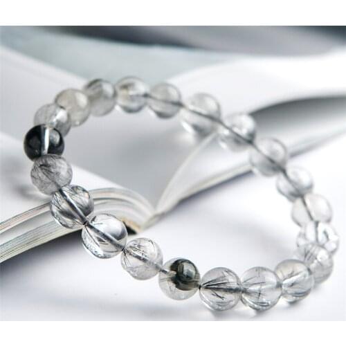Drop Shipping Genuine Natural Brookite Rutilated Quartz Crystal Clear Round Bead Stretch Bracelets For Women Female 11mm