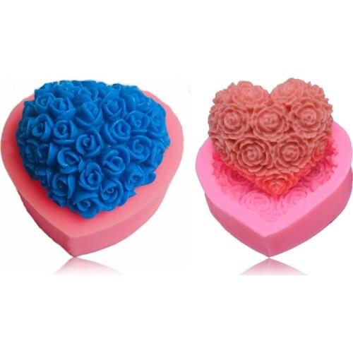 DIY Heart Shaped Rose Flower Silicone Mold Fudge Chocolate Cake Mold Candle Aromatherapy Gypsum Handmade Soap Mold