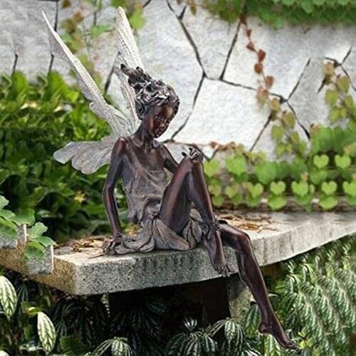 Resin Fairy Angel Sculpture Garden Landscaping Miniatures Figurine Tudor Turek Sitting Statue Home Decorative Crafts