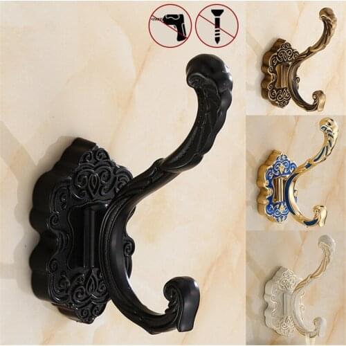 Tuqiu Bathroom Robe Hook Wall Antique Hooks Aluminum Kitchen Towel Hook Brass Black Key Hat Bag Hanger Holder Clothes Hook