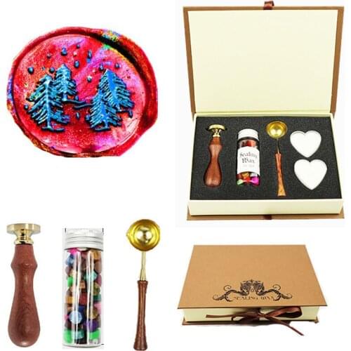 Vintage Fancy Trees Christmas Custom Picture Wedding Invitation Wax Seal Sealing Stamp Sticks Spoon Gift Box Set Kit