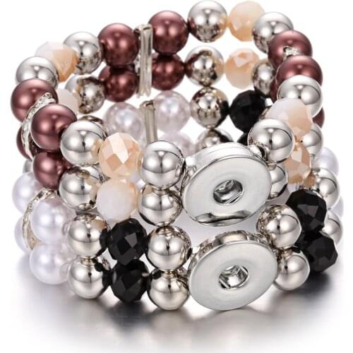 New Beaded Snap Bracelets Double Layer Natural Stone Beaded Snap Button Bracelet for Women Fit 18mm 20mm Snap Buttons Jewelry