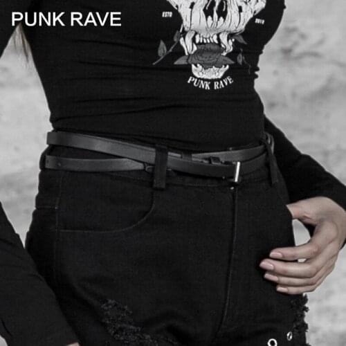 PUNK RAVE Girls Dark Jewelry PU Leather Belt Simple Wild Long Personality Cool Casual Black Belt Women Accessories
