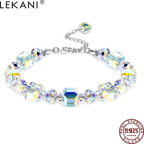 LEKANI Multicolor Austria Crystals Bracelets for Women S925 Sterling Silver Chain Bracelet Birthday Gifts for Wife Best Friend