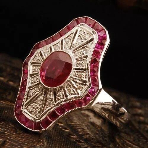 Women Fashion 925 Sterling Silver Ring Luxury Retro Lady Natural Ruby Jewelry Wedding Engagement Party Ring Size 5-11