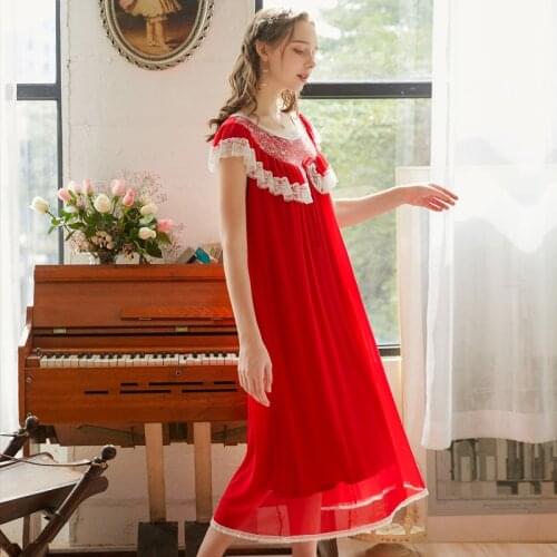 Romantic Nightgowns Women Vintage Victorian Night Dress Fairy Mesh Lace Peignoirs Princess Sleepwear Lolita Nightie Room Wear