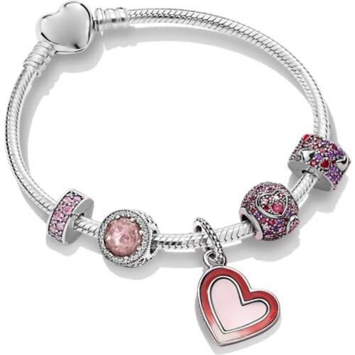 2019 NEW 100% 925 Sterling Silver Love ZT0243 Heart-shaped Stringed Bracelets Set 2019 Valentines Day Surprise Fashion Gift